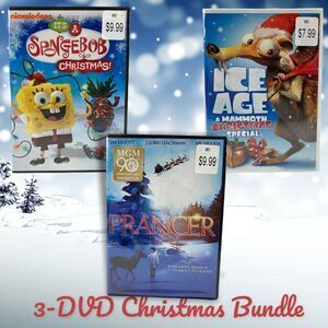 3-PACK Ice Age, Prancer, Spongebob Christmas Holiday DVD Bundle Family SEALED